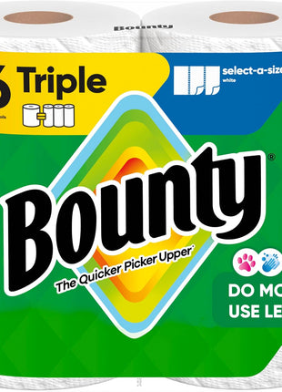 Bounty Select A Size Paper Towels, White, 2 Triple Rolls = 6 Regular Rolls