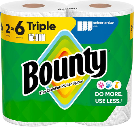 Bounty Select A Size Paper Towels, White, 2 Triple Rolls = 6 Regular Rolls