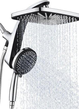 12" High Pressue Rain Shower Head with Handheld, 9 Sprays Hand Showerhead | Shower Heads with Handheld Spray Combo, Dual Head, Built-in Magnetic Docking, Power Jets, 59" Shower Hose, Chrome 1.8GPM