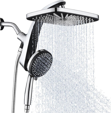 12" High Pressue Rain Shower Head with Handheld, 9 Sprays Hand Showerhead | Shower Heads with Handheld Spray Combo, Dual Head, Built-in Magnetic Docking, Power Jets, 59" Shower Hose, Chrome 1.8GPM
