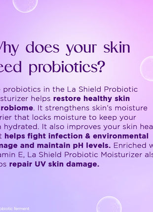 La Shield Probiotic Moisturizer Face Cream | Restores skin microbiome | 72 HR Hydration | Soft & Supple skin | For All Skin types | 100 gm