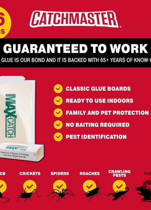 Catchmaster Max Catch Mouse & Insect Glue Trap 36pk, Mouse Traps Indoor for Home, Sticky Pest Control Adhesive Tray for Catching Bugs, Rats & Rodents, Bulk Classic Glue Boards