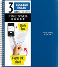 Five Star Spiral Notebook  Study App, 3 Subject, College Ruled Paper, 8-1/2 inch x 11 inch, 150 Sheets, Fights Ink Bleed, Water Resistant Cover, Pacific Blue (73623)