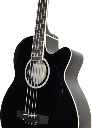 Vizcaya Full Size 4 Strings Cutaway Acoustic-Electric Bass Guitar With 4-Band Equalizer,5mm Padding Gig Bag,Strap, Picks-Black