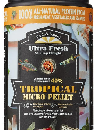 Ultra Fresh Tetra Fish Food, Slow Sinking, All Natural Ingredients, Wild Sword Prawns, Spirulina, Color Enhancement, Small Granules , Tropical Micro Pellet 1.87 oz