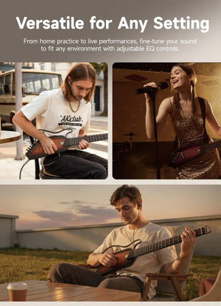 Donner HUSH I Guitar For Travel   Portable Ultra Light and Quiet Performance Headless Acoustic Electric Guitar, Mahogany Body with Removable Frames, Gig Bag, and Accessories Natural