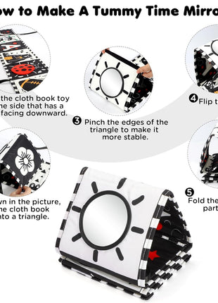 URMYWO Black and White Baby Toy, Tummy Time High Contrast Newborn Toys | Visual Stimulation Soft Baby Book, Brain Development Montessori Sensory Infant Mirror Toy 0-6-12 Months, Boy Girl Shower Gift