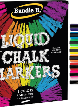 Bandle B. Chalk Markers - 8 Vibrant, Erasable, Non-Toxic, Water-Based, Reversible Tips. For Glass or Chalkboard Markers for Businesses, Restaurants, Liquid Drawing Chalk (Vibrant 6mm)