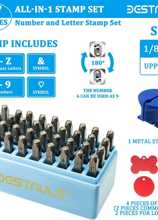 BESTNULE Metal Stamping Kit, Number and Letter Stamp Set (A-Z, 0-9 and &, Love Symbol), Industrial Grade Hardened Carbon Steel, Perfect for Imprinting Metal, Wood, Plastic, Leather (1/8 inch, 3MM)