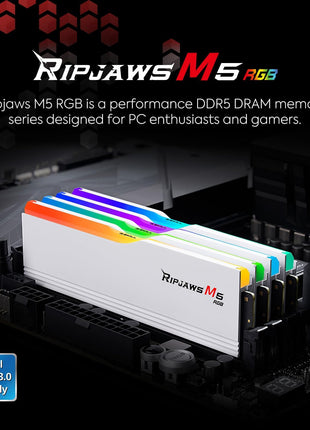 G.SKILL Ripjaws M5 RGB Series DDR5 RAM (Intel XMP 3.0) 96GB (2x48GB) 5600MT/s CL40-40-40-89 1.25V Desktop Computer Memory U-DIMM - Matte White (F5-5600J4040D48GX2-RM5RW)