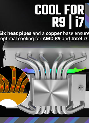 Cooler Master Hyper 620S Dual Tower ARGB CPU Air Cooler, 120mm PWM Fan, 6 Heat Pipes, Silver Nickel-Plated Copper, 154.9mm Tall, AMD Ryzen AM5|AM4, Intel LGA 1851|1700|1200 Brackets