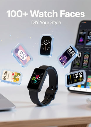 Fitness Tracker for Men & Women with 1.47inch HD Display, Heart Rate & SpO2 Tracking, Sleep & Activity Monitor, 100+ Sports Modes, 3ATM Waterproof Smart Band, Works with Android & iOS, Black