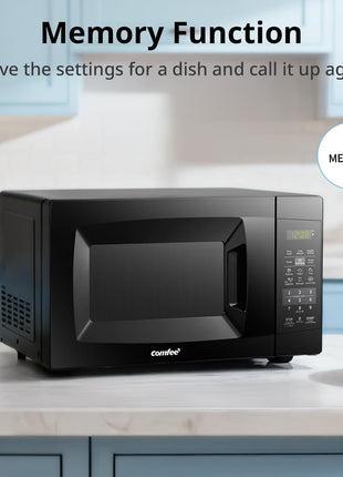 COMFEE' Countertop Microwave Oven, 0.7 Cu.Ft, 700W, Black, ECO Mode | Sound On/Off, One-Touch Buttons, Child Safety Lock, for Dorm, Apartment, Office