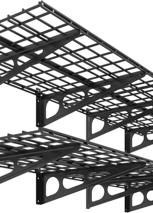 FLEXIMOUNTS 2-Pack 2x6ft Garage Shelving 24-inch-by-72-inch Heavy Duty Wall Mounted Shelves Garage Storage Rack Floating Shelves, 1400lbs Load Capacity, Black, Classic Series