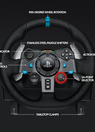 Logitech G29 Driving Force Racing Wheel and Floor Pedals, Real Force Feedback, Stainless Steel Paddle Shifters, Leather Steering Wheel Cover for PS5, PS4, PC, Mac - Black