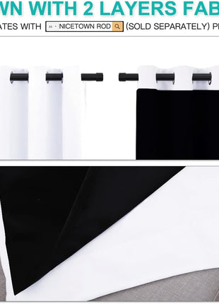 NICETOWN 100% Blackout Window Curtain Panels, Cold and Full Light Blocking Drapes with Black Liner for Nursery, 84 inches Drop Thermal Insulated Draperies (White, 2 Pieces, 52 Wide Each Panel)