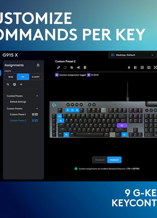 Logitech G915 X Low-Profile Wired Mechanical Gaming Keyboard, Double-Shot PBT Keycaps, Fully Programmable Keys, RGB Lighting, Aluminum Finish, GL Brown Tactile Switches - PC/Mac - Black