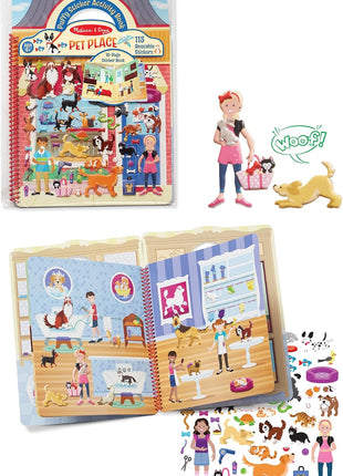 Melissa & Doug Pet Place Puffy Sticker Activity Book – 115 Reusable Stickers with 10 Background Scenes, Pet-Themed Mess Free Travel Toys for Kids Ages 4+ - FSC Certified