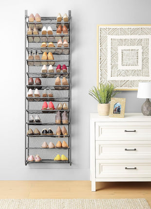 Whitmor Over the Door Shoe Organizer   Holds up to 36 Pairs of Shoes   Metal & Mesh   White