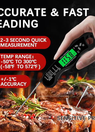 Meat Thermometer Digital,IP67 Waterproof Cooking Thermometer with Backlight, Calibration & Hold Function,Food Thermometer for Cooking,Outdoor Grilling