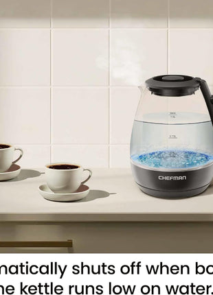 Chefman Electric Kettle with Tea Infuser, 1L 1500W, Removable Lid for Easy Cleaning, Boil Dry Protection, Stainless Steel Filter, BPA Free, Auto Shut Off Hot Water Boiler, Small Electric Tea Kettle