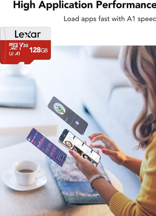 Lexar E-Series 128GB Micro SD Card 2 Pack, microSDXC UHS-I Flash Memory Card with Adapter, 100MB/s, C10, U3, A1, V30, Full HD, 4K UHD, High Speed TF Card
