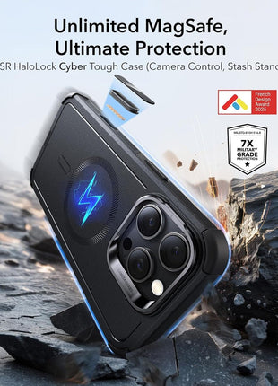 ESR for iPhone 16 Pro Max Case Flex Stand, for MagSafe, Rugged, Black | Camera Control, 7X Military-Grade Drop Protection, Magnetic Phone Case, Shock-Absorbing Rugged Cover, Dustproof Port Cover