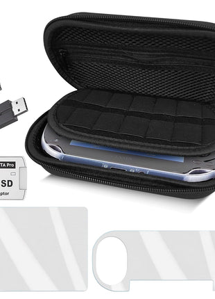 Skywin 4-in-1 Kit for PS Vita 2000 Slim - Black Case with Front & Back Protector, Adapter Charger Cable, Micro SD Card