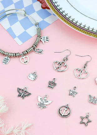 JIALEEY 200 PCS Wholesale Bulk Lots Jewelry Making Charms Mixed Smooth Tibetan Silver Metal Charms Pendants DIY for Necklace Bracelet Jewelry Making and Crafting
