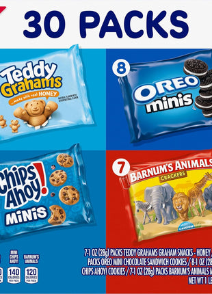Nabisco Team Favorites Variety Pack, OREO Mini, CHIPS AHOY! Mini, Teddy Grahams Honey & Barnum's Animal Crackers, 30 Snack Packs
