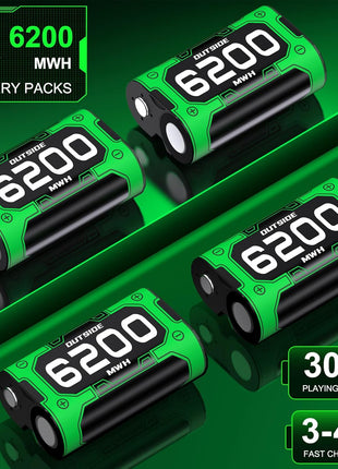 Mocagen 4 Pack 6200mAh Rechargeable Battery Pack for Xbox Series X|S/Xbox One/Elite Controller Charger Station with Touch-Sensor Light Strip, 30+hrs Playtime, Overcharge Protection