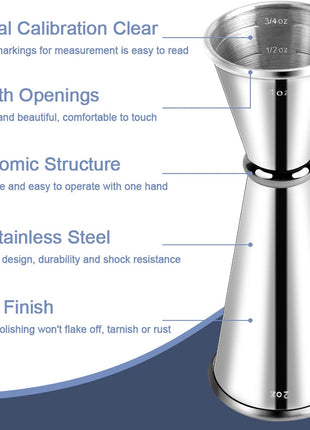 Briout Jigger for Bartending, Double Cocktail Jigger Japanese Premium 304 Stainless Steel Jigger 2 OZ 1 OZ with Measurements Inside