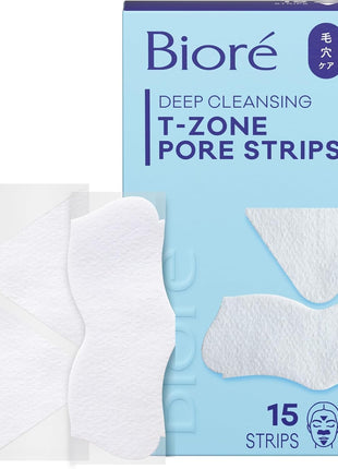 Bioré T-Zone Blackhead Remover Strips, Deep Cleansing Pore, (Nose + Face + Chin 5 Strips), Instant Pore Unclogging for the T-Zone Area, 15 Count (Pack of 12)
