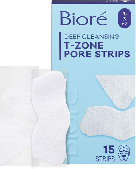 Bioré T-Zone Blackhead Remover Strips, Deep Cleansing Pore, (Nose + Face + Chin 5 Strips), Instant Pore Unclogging for the T-Zone Area, 15 Count (Pack of 12)