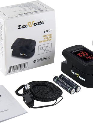 Zacurate Pro Series 500DL Fingertip Pulse Oximeter Blood Oxygen Saturation Monitor with Silicone Cover, Batteries and Lanyard (Royal Black)