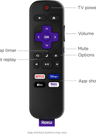 Roku TV Remote Control (Official Manufacturer Product) | Simple Setup & Pre-Set App Shortcuts - Replacement Remote Compatible with RokuTV Models ONLY (Not Roku Players)