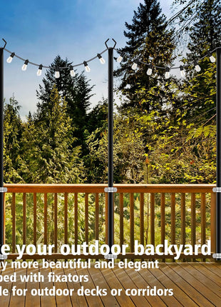 10Ft String Light Poles 4 Pack,Light Poles for Outside Lights,Outdoor with Fence Brackets Hanging Lights,Metal Stand Deck Patio Backyard