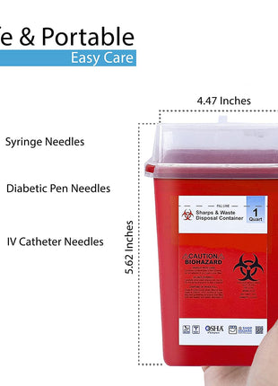 Sharps Containers for Home Use, Needle Disposal, Sharps Disposal, Small Biohazard Containers - 1 Quart