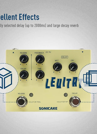 SONICAKE Delay Reverb 2 in 1 Guitar Effects Pedal Digital Levitate