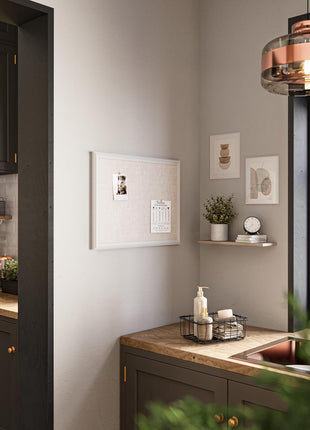 U Brands Farmhouse Linen Bulletin Board, 24 inch x 18 inch, White Wood Style Frame, Industrial Grade Pinning Surface