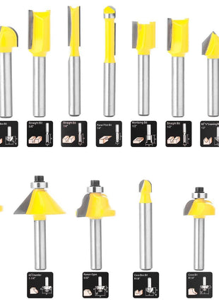 KOWOOD Router Bits Set of 15 Pieces 1/4 Inch Woodwork Tools for Beginners