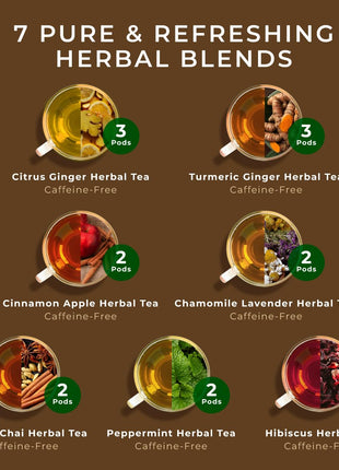 Gya Tea Co Purely Herbal Tea Pod Collection Gift Set (16 Count) - Different Flavors Assorted Variety Pack