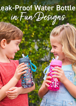 Bentgo Kids Water Bottle - Leak-Proof, Durable Tritan, BPA-Free 15 oz. Cup for Kids/Toddlers Ages 3+, Bite & Sip Spout, Carrying Handle & Dishwasher Safe for School, Sports, Daycare & Camp (Dinosaur)