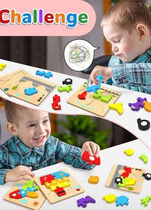 Wooden Toddler Puzzles Gifts Montessori Toys for 1 2 3 Years Old Boys Girls | 6 Vehicle Shape Puzzles, Boy Birthday Gift, Montessori Toys Educational Blocks for Toddlers 1-3, 2-4, Baby Learning Toys
