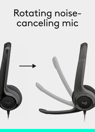 Logitech H390 Wired Headset PC/Laptop Stereo Headphones - Black | For PC/Laptop, stereo headphones, microphone, in-line controls, works with Chromebook