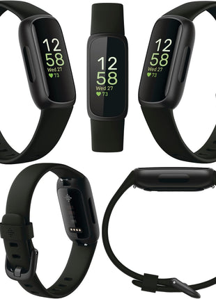 Fitbit Inspire 3 Health & Fitness Activity Tracker (Black) with Workout Intensity, Sleep Tracking, Heart Rate, S & L Bands, 3.3foot Charging Cable, Wall Adapter, Screen Protectors & PremGear Cloth