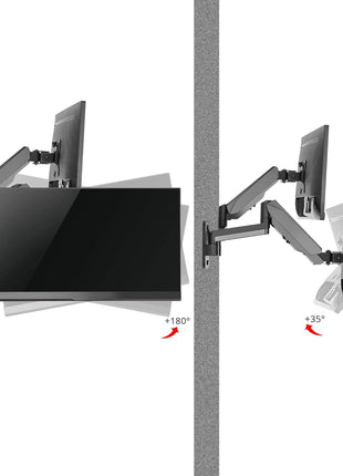SIIG Dual Arm Monitor Wall Mount for 17 inch to 32 inch Screens, Up to 17.6lbs per Monitor, Heavy Duty Aluminum Gas Spring with Rotation, Tilt, Swivel, VESA 75x75 or 100x100 (CE-MT2M12-S1)
