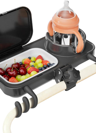 Universal Stroller Snack Tray, Easy Clean Removable Silicone Insert | for Mockingbird Nuna Bugaboo, Dual-Lock Sturdy Grip, Different Size Cups Holder, Easy to Attach, Toddler Snacking On The Go