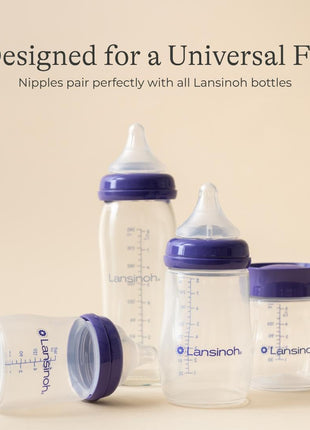 Lansinoh Anti-Colic Baby Bottles, BPA-Free Plastic, 8 Ounces, 3 Count, Medium Flow Nipples (Size M), Breastfeeding Bottle with NaturalWave Design, Baby Essentials