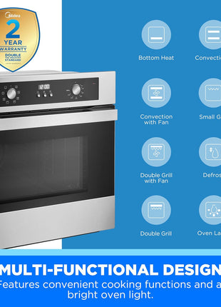 Midea 24" Single Electronic Wall Oven, 2.5 Cu. Ft.-Capacity, Built-in Oven with 8-in-1 Cooking Modes, Stainless Steel